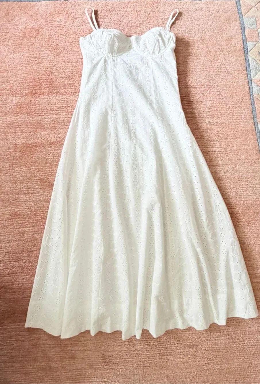ZaraโWhite Eyelet Cotton Midi Sundress Corset Bustier Adjustable Straps NWT M
